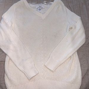 Cream sweater with lace neck line